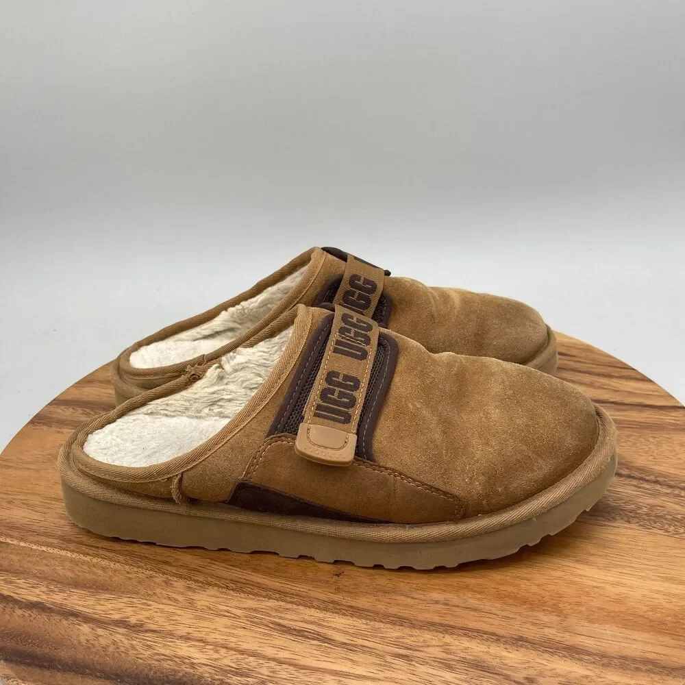 UGG Dune Slip On Slippers Mens 10 Brown Suede Sheepskin Casual Comfort Shoes